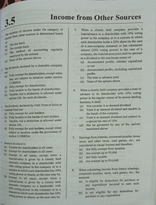 First page of MCQ'S for Income from Other Sources Dm me for the answer key
