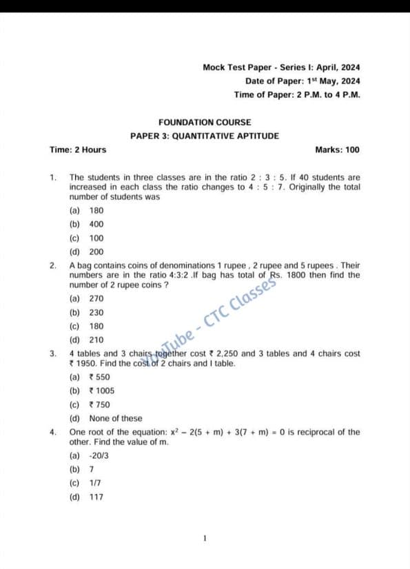 First page of Maths MTP for foundation