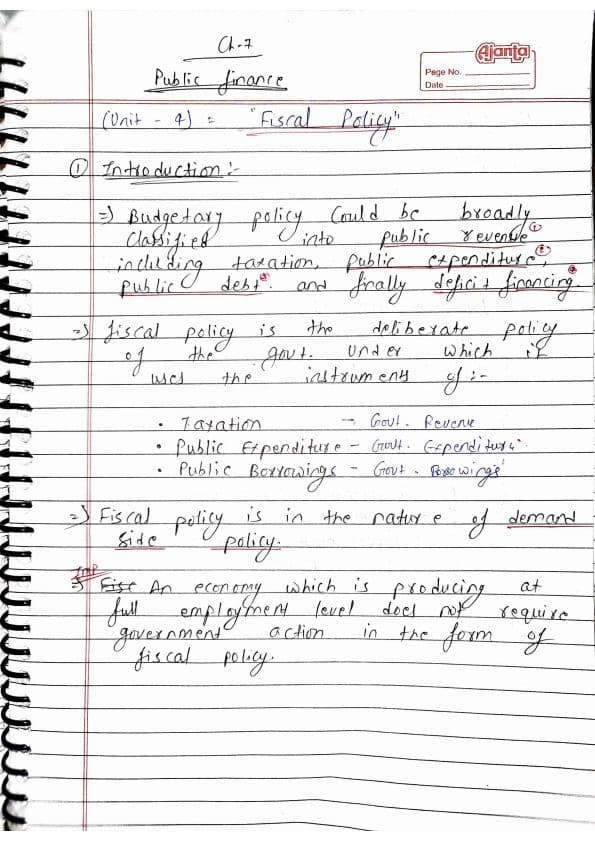 First page of Public Finance Unit - 4