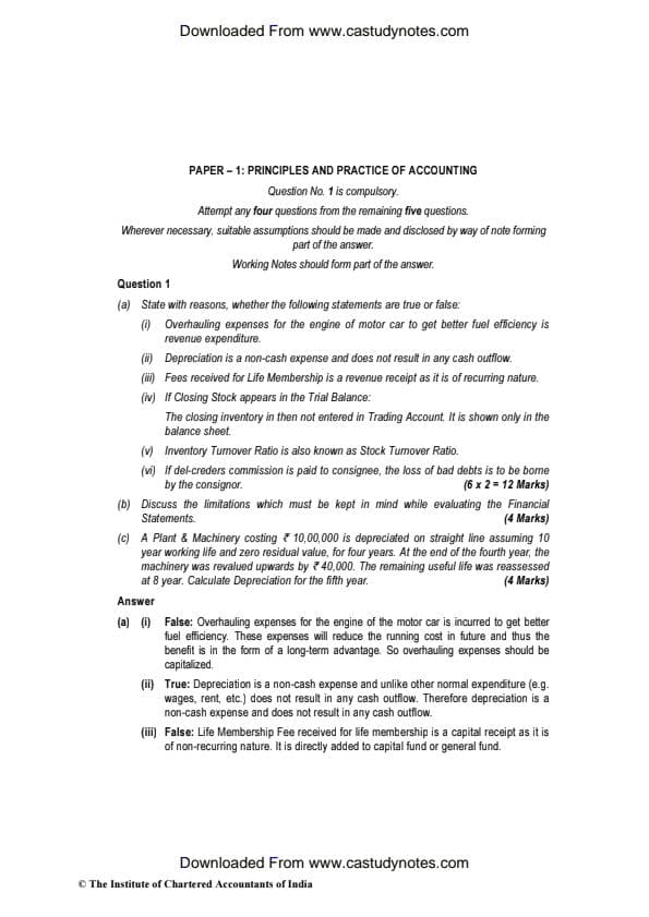 First page of Nov 2018 past year paper answers Question pdf niche hai profile me ACCOUNTS