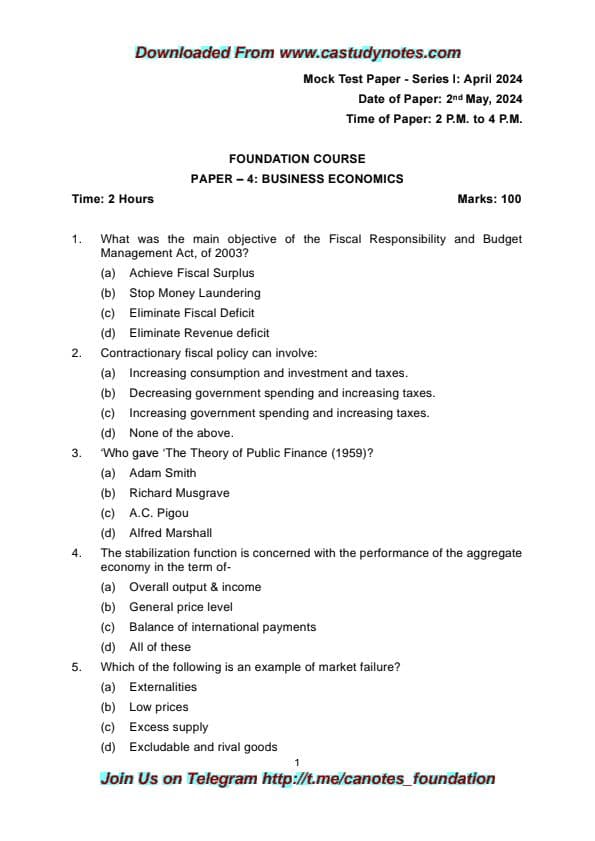 First page of Business economics MTP 24 Ca foundation