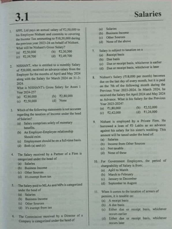 First page of MCQ'S for Income from Salaries Dm me for the answer key