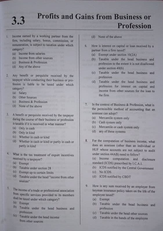 First page of MCQ'S for Income from Business and Profession Dm me for the answer key