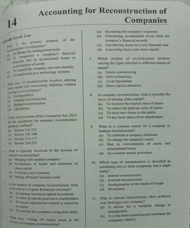 First page of MCQ'S Accounting for Reconstruction of Companies DM me for the answer key