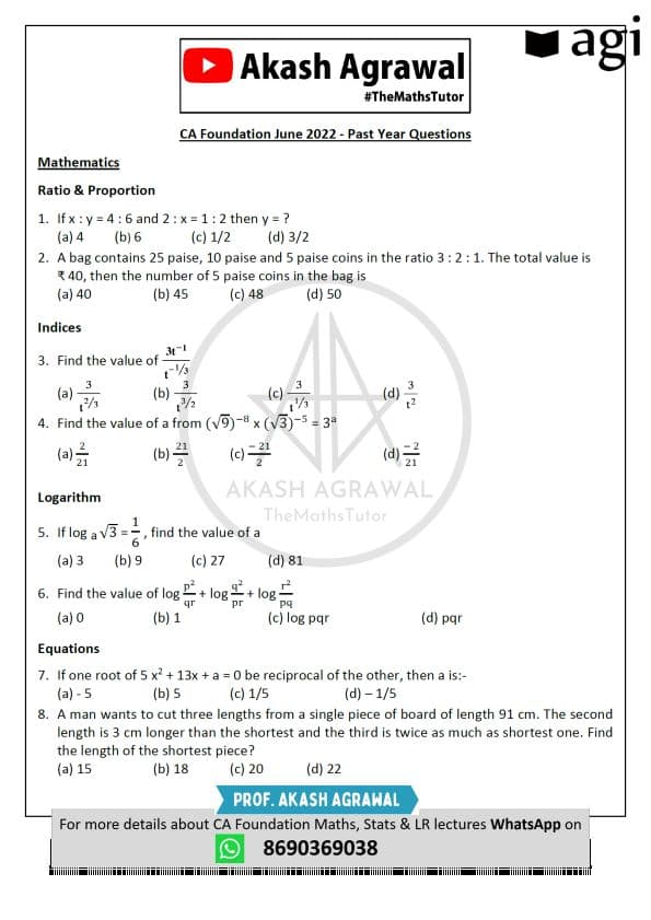 First page of Maths practice questions ❓🤔