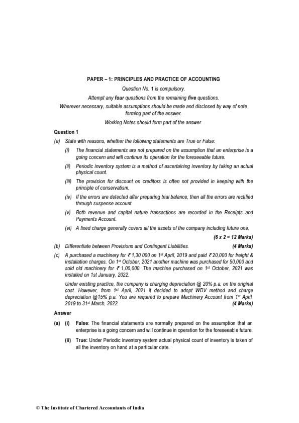 First page of Dec 2022 past year paper answers Accounts