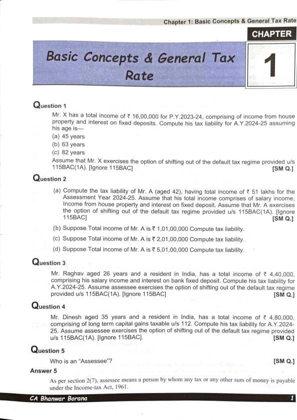 First page of Questions bank by CA Bhanwar Borana Sir for September/January 2024