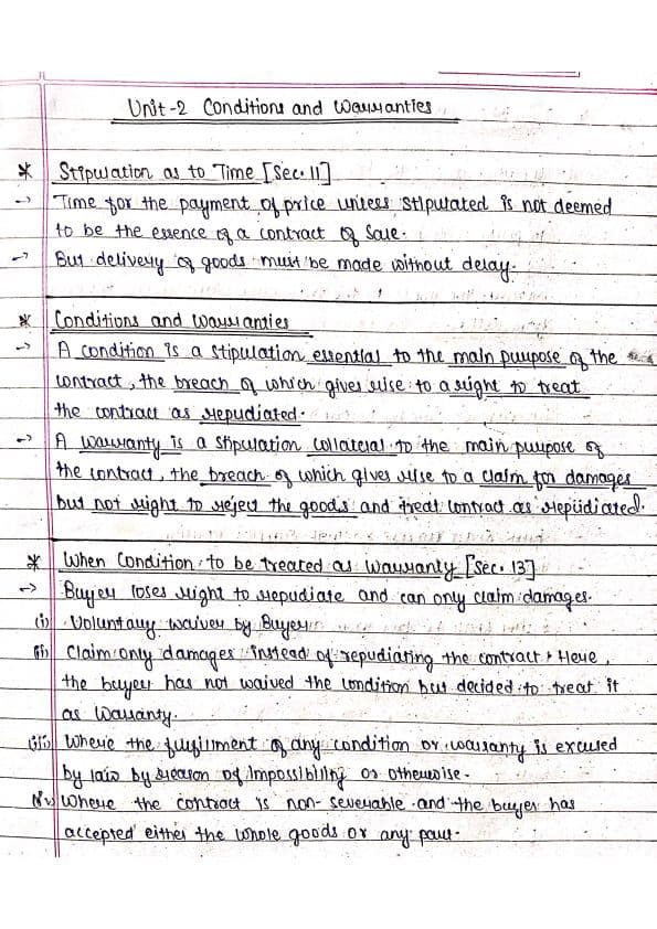 First page of Notes of The Sale of Goods Act,1930 [Unit 2] : )
