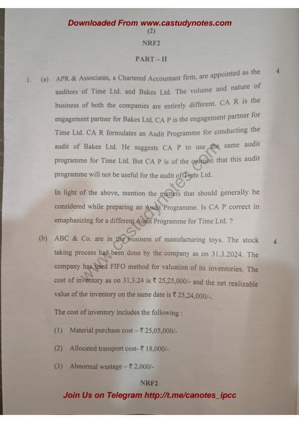 First page of CA INTERMEDIATE AUDIT QUESTION PAPER OF MAY 24 EXAMINATION