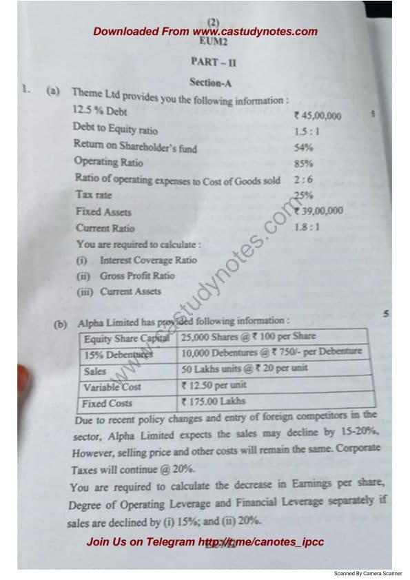 First page of CA INTERMEDIATE FM & SM QUESTION PAPER OF MAY 24 EXAMINATION