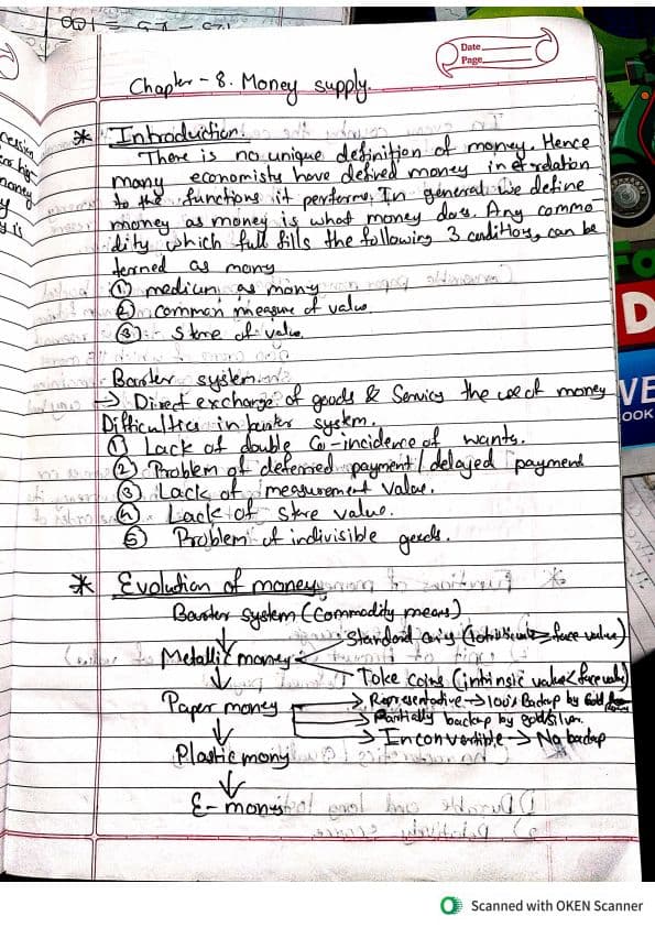 First page of Economics- money supply, international trade-hand written notes CA foundation