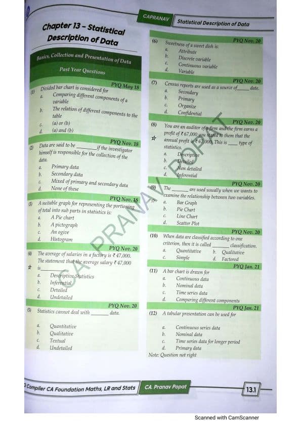 First page of Statistics MCQ COMPILER