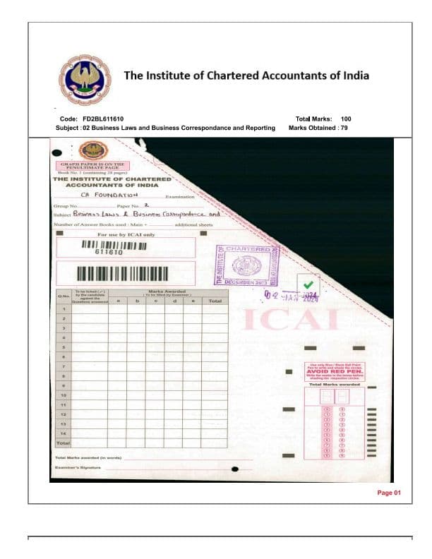 First page of Law certified copy 79 marks