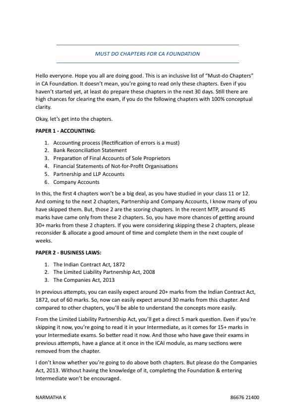 First page of Important chap all subjects