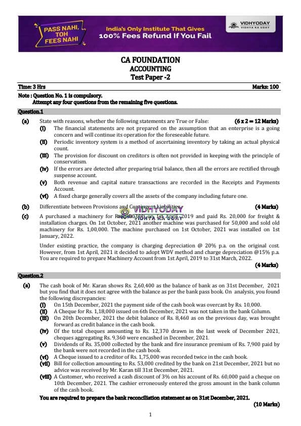 First page of Accounts test paper 2, may be it's helpful for all