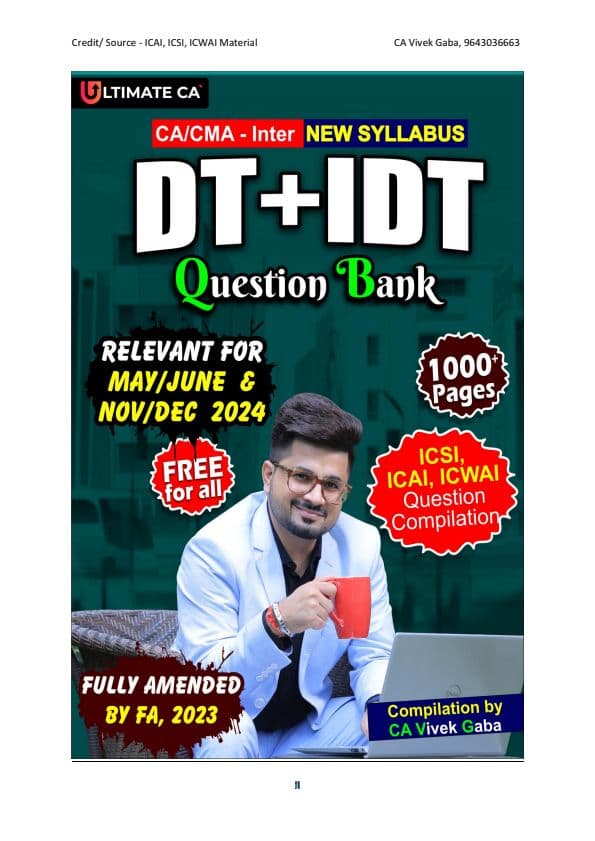 First page of ✅CA Inter || New Scheme Syllabus 2024 DT & IDT QUESTION BANK 🧑‍🏫By Vivek Gaba Sir ⭕Note: These are Applicable from May 2024 & Onwards
