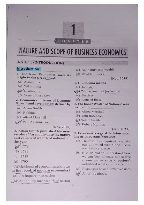 First page of Micro Economics All MCQ