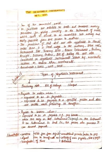 First page of Negotiable instrument