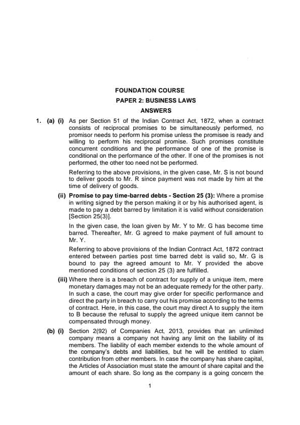 First page of Business law Answer