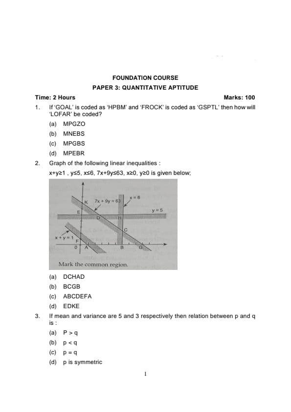 First page of Foundation Quantitative Aptitude paper 3