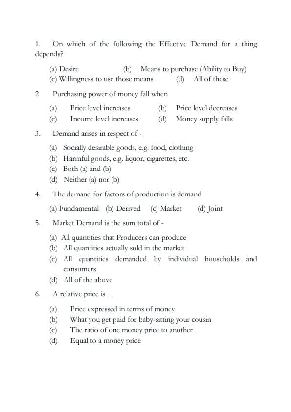 First page of Business economics MCQs