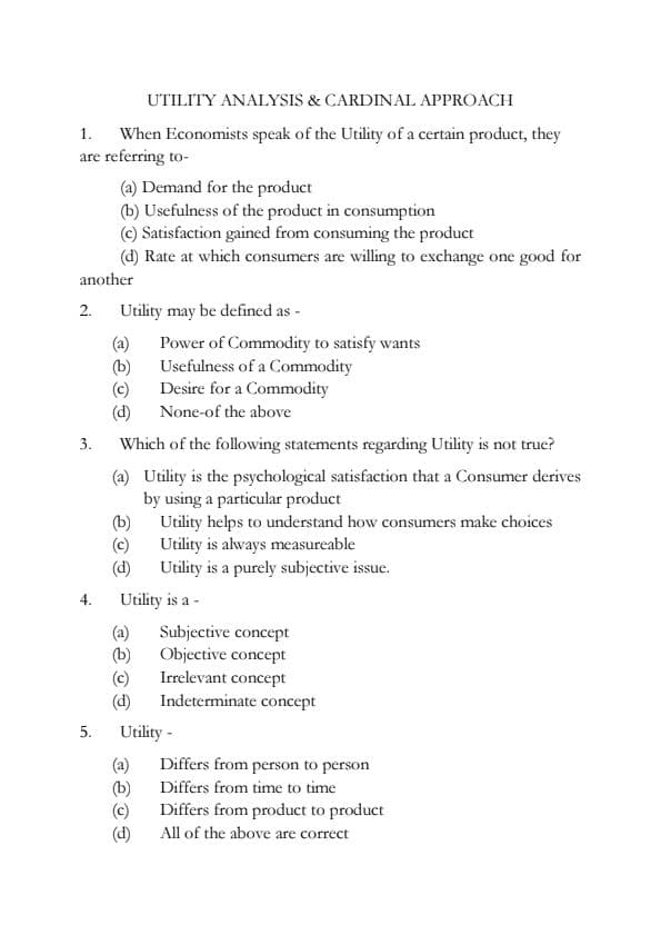 First page of MCQs