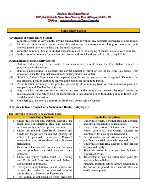 First page of Single entry accounts chapter 9 ca foundation