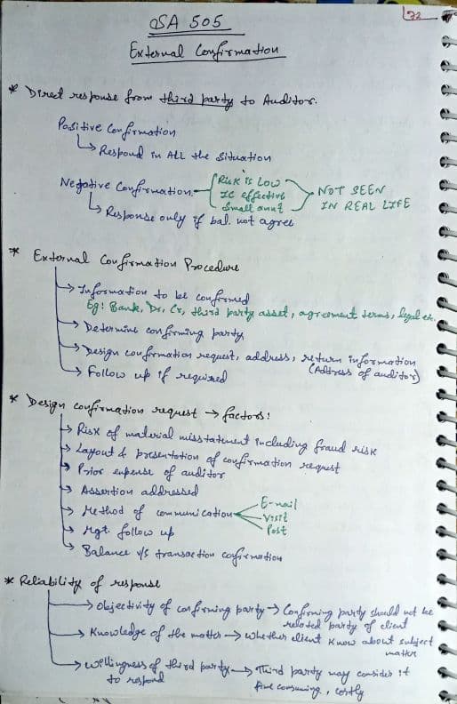 First page of CA Inter Audit SA 505 Handwritten notes