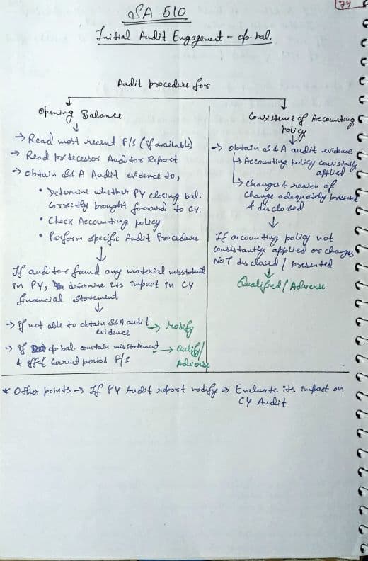 First page of CA Inter Audit SA 510 Handwritten notes