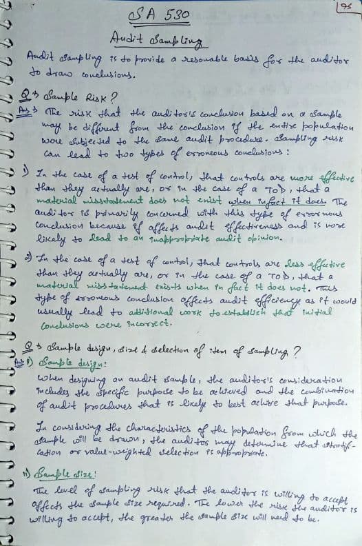 First page of CA Inter Audit SA 530 Handwritten notes