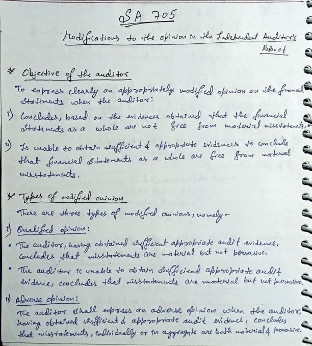First page of CA Inter Audit SA 705 Handwritten notes