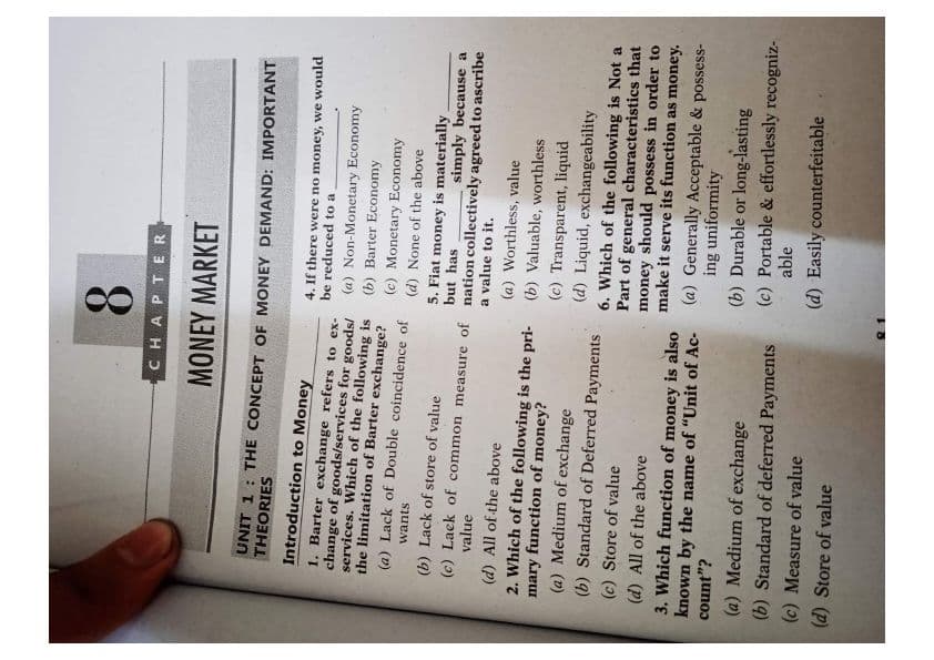 First page of Money market MCQ practice questions