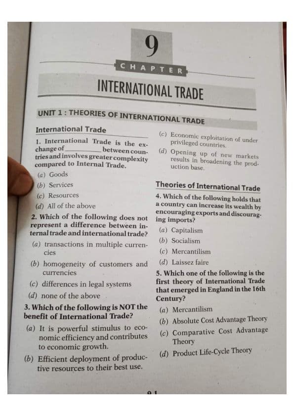 First page of international trade MCQ practice questions