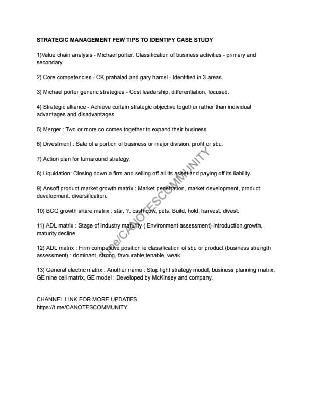 First page of CA INTERMEDIATE STRATEGIC MANAGEMENT STRATEGIC MANAGEMENT FEW TIPS TO IDENTIFY CASE STUDY