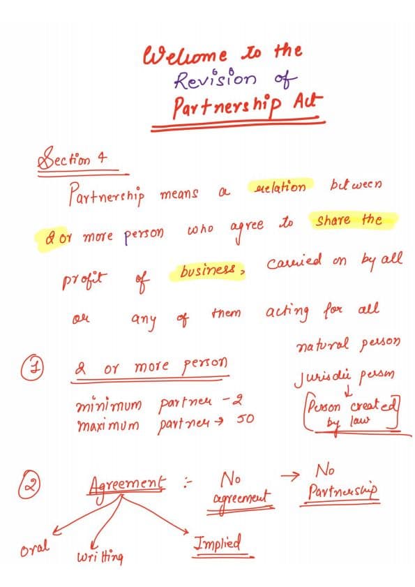 First page of Indian partnership Act 1932 Short revision summary