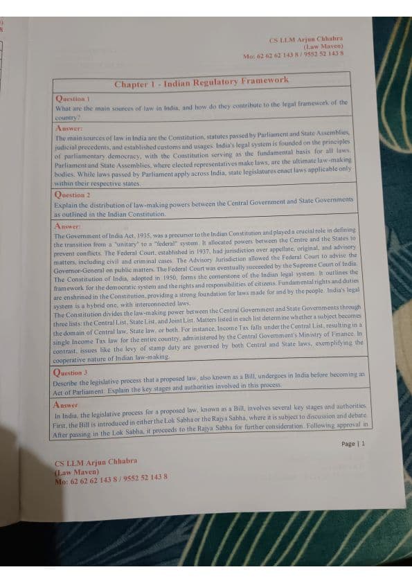 First page of IRF - Indian Regulatory Framework | Bulls Eye | Arjun chabbra sir | Latest Edition | New syllabus | Business Laws | CA Foundation