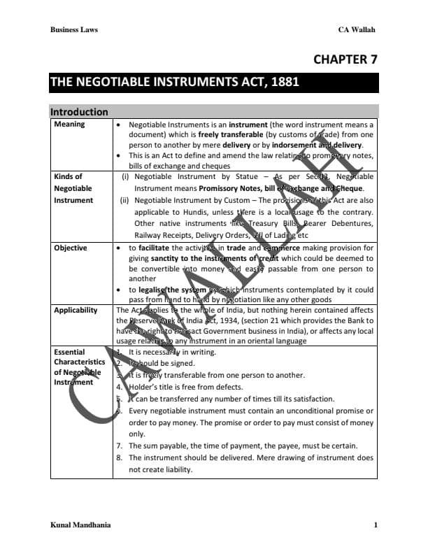 First page of Business laws Chapter 7 notes