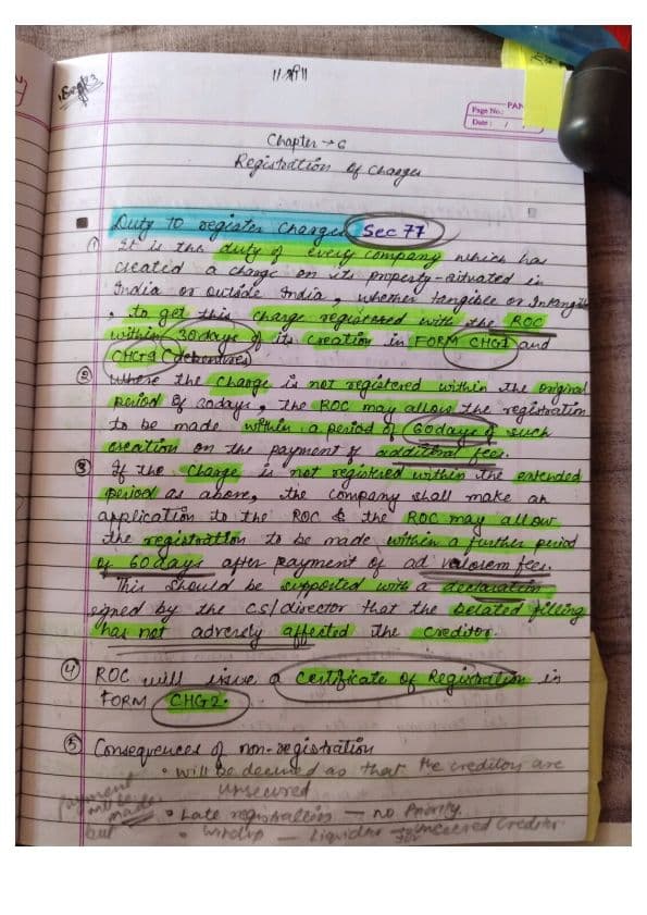 First page of Ca inter law Ch6- Registration of Charges By CA Ankita Patni (spc)