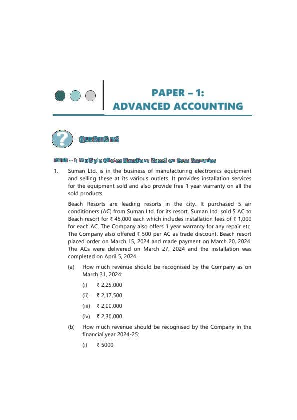 First page of CA INTER SEP 2024 RTP PAPER 1: ADVANCED ACCOUNTING