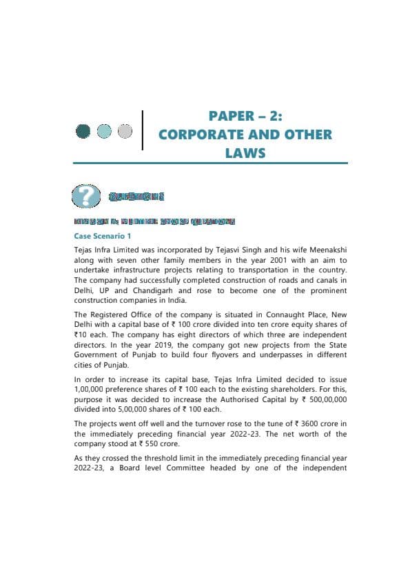 First page of CA INTER SEP 2024 RTP PAPER 2 : CORPORATE AND OTHER LAWS