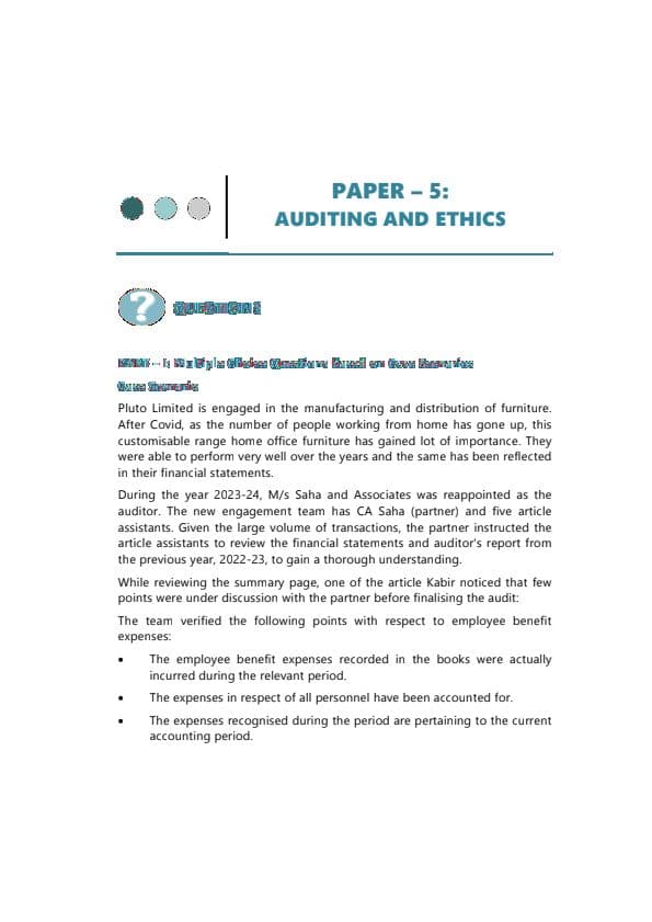 First page of CA INTER SEP 2024 RTP PAPER 5: AUDITING AND ETHICS