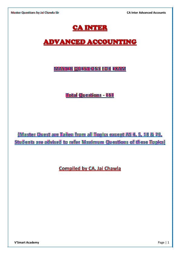 First page of 151 Master Questions of Jai Chawla Sir