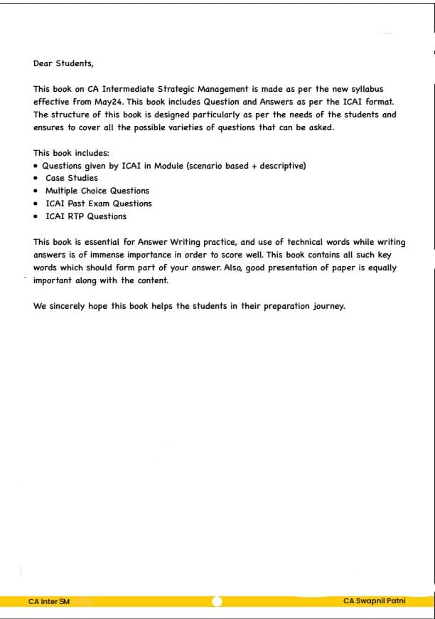 First page of SM ques bank by CA Swapnil Patni Sir