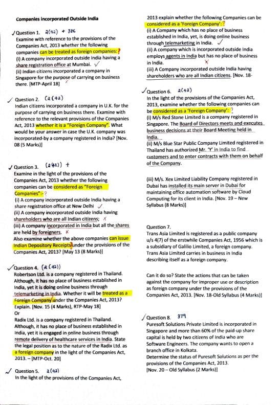 First page of Companies incorporated outside India CA Intermediate Corporate and other laws Past year questions