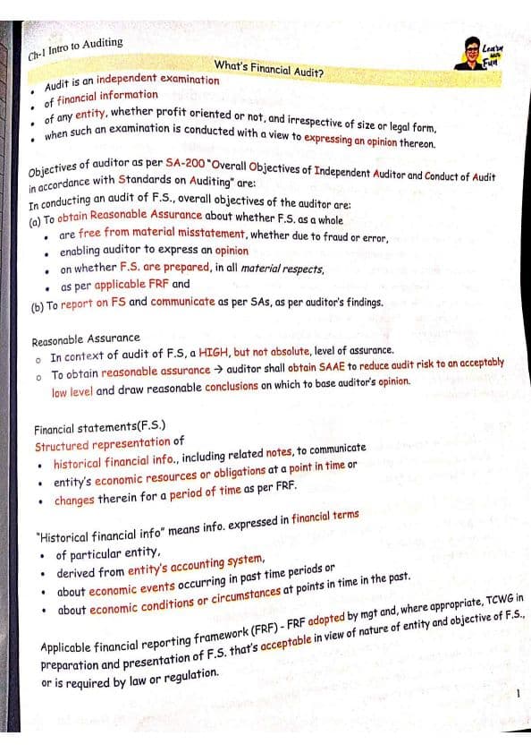 First page of Audit notes