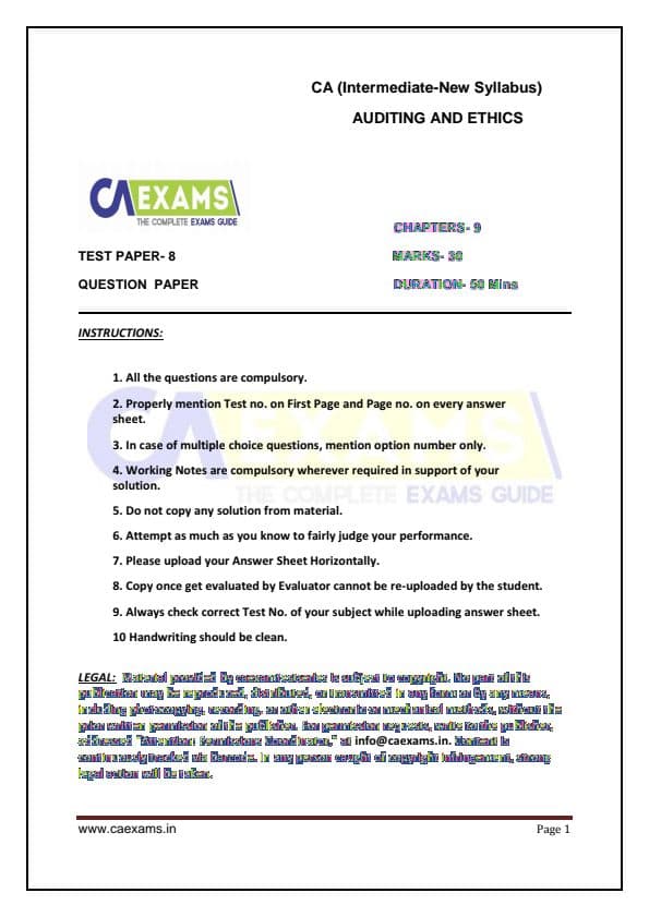 First page of Practice questions for chap 9 audit ca inter