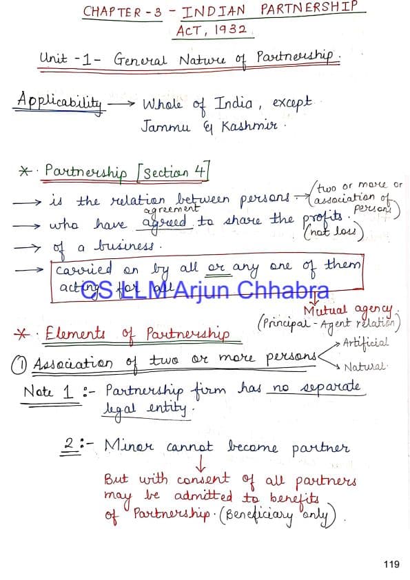 First page of Arjun sir-indian partnesrship- handwritten notes