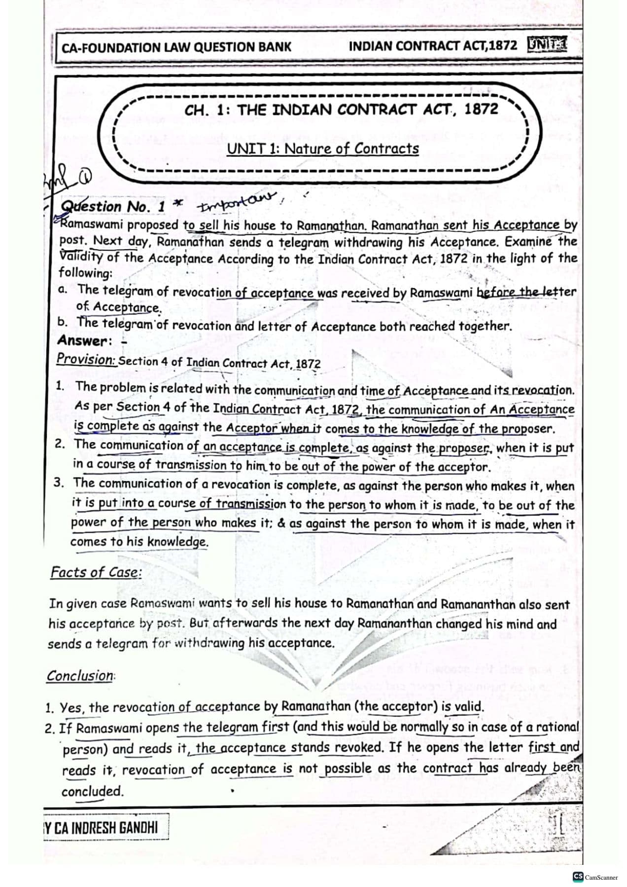First page of Law Igsir hand written notes