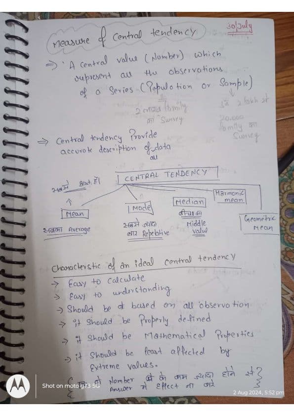 First page of Measure of central tendency ( My own Notes) Dispersion wala part kal mil jyega most probably (((( if koi bhi question me doubt ho mujhse jarur puchna I will help you)))) Thank you ❤️