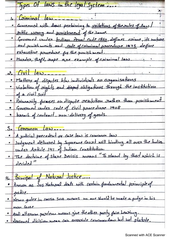 First page of Handwritten notes of Business law Chapter 1 Indian Regulatory Framework